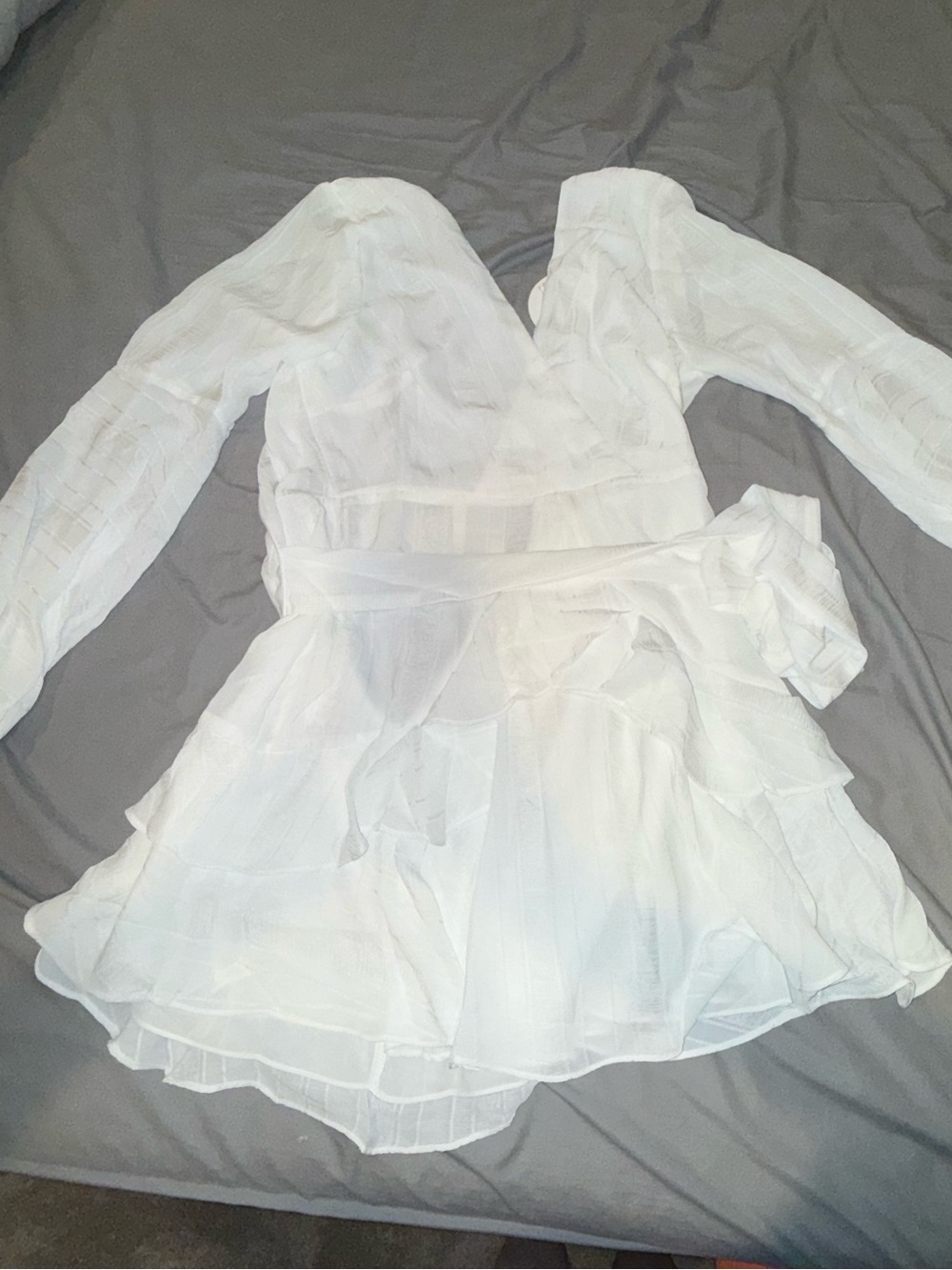 Selfie Leslie White Textured Mini Dress with Tie